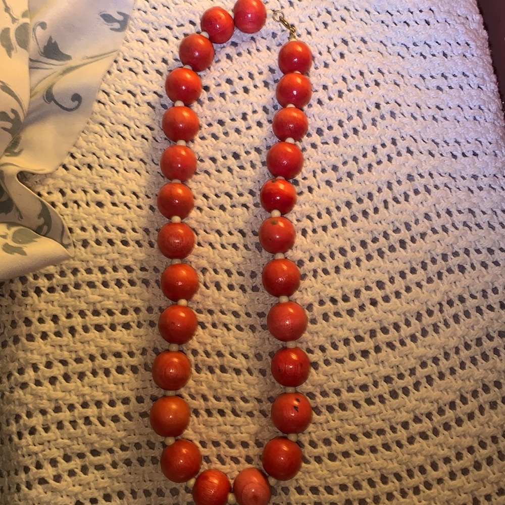 Dark Orange wooden beaded necklace.